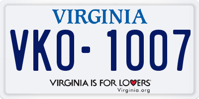 VA license plate VKO1007