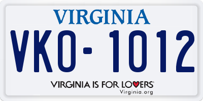 VA license plate VKO1012