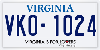 VA license plate VKO1024