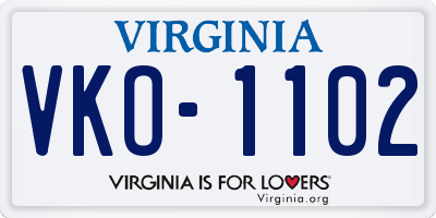 VA license plate VKO1102