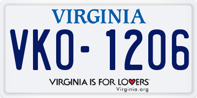 VA license plate VKO1206