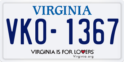 VA license plate VKO1367