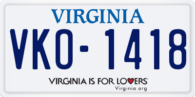 VA license plate VKO1418