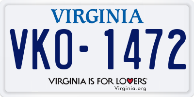 VA license plate VKO1472