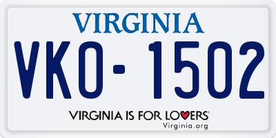 VA license plate VKO1502
