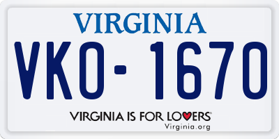 VA license plate VKO1670