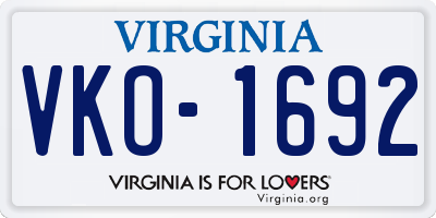VA license plate VKO1692