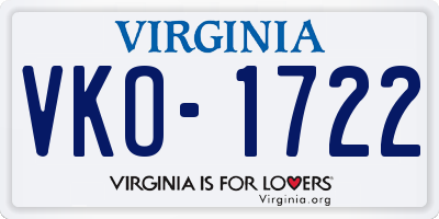 VA license plate VKO1722