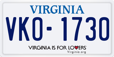 VA license plate VKO1730