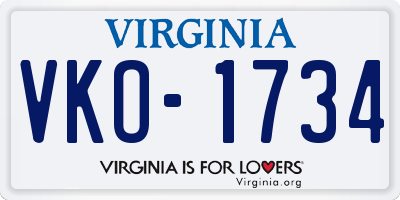 VA license plate VKO1734