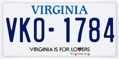 VA license plate VKO1784