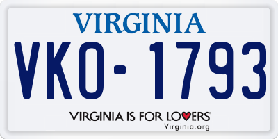 VA license plate VKO1793