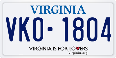 VA license plate VKO1804