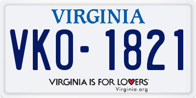 VA license plate VKO1821