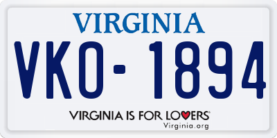 VA license plate VKO1894