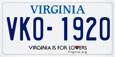 VA license plate VKO1920