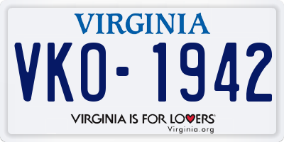 VA license plate VKO1942