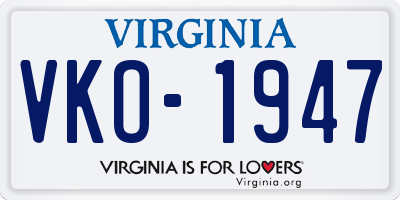VA license plate VKO1947