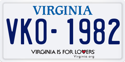 VA license plate VKO1982