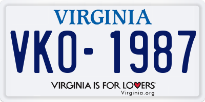 VA license plate VKO1987