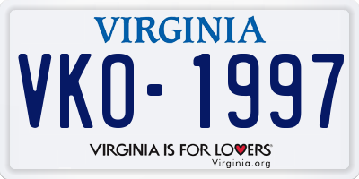 VA license plate VKO1997