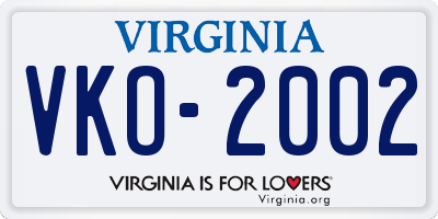 VA license plate VKO2002