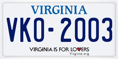 VA license plate VKO2003