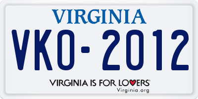 VA license plate VKO2012