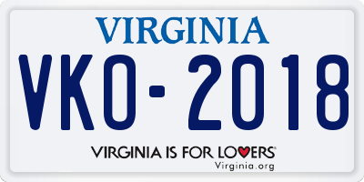 VA license plate VKO2018