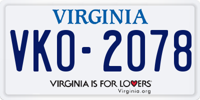 VA license plate VKO2078