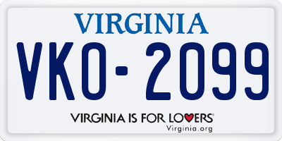 VA license plate VKO2099