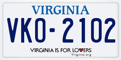 VA license plate VKO2102