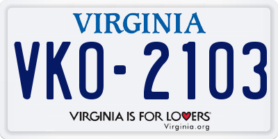 VA license plate VKO2103