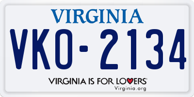 VA license plate VKO2134