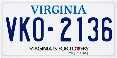 VA license plate VKO2136