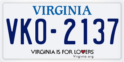 VA license plate VKO2137