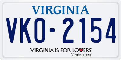 VA license plate VKO2154