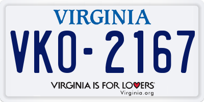 VA license plate VKO2167