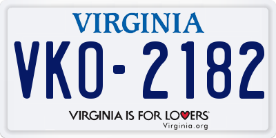 VA license plate VKO2182