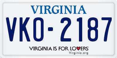 VA license plate VKO2187