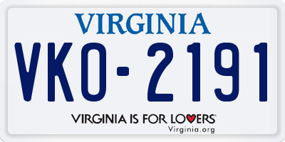 VA license plate VKO2191
