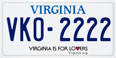 VA license plate VKO2222