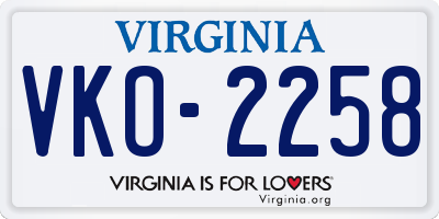 VA license plate VKO2258