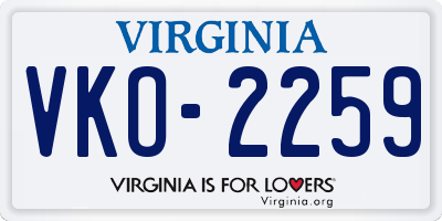 VA license plate VKO2259