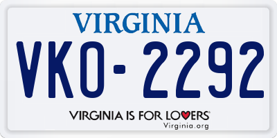 VA license plate VKO2292