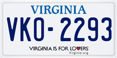 VA license plate VKO2293