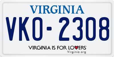 VA license plate VKO2308