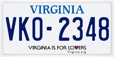 VA license plate VKO2348