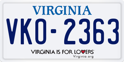 VA license plate VKO2363