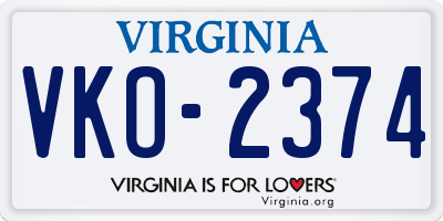 VA license plate VKO2374